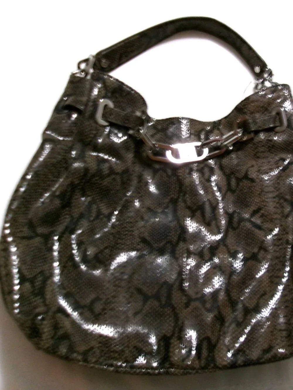 Snakeskin Tory Burch bag with silver hardware